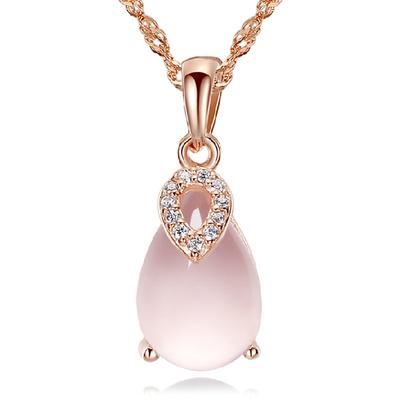 Fashion Women's Necklace, Women's Natural Hibiscus Stone Powder Crystal Lucky Stone Pendant, Silver-plated Jewelry.