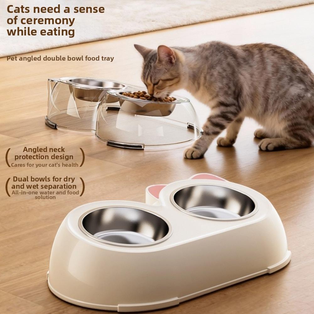 Non-Skid Base Pet Double Bowls Plastic Pet Water Feeder Cat Food Water Bowls  For Cats Dogs