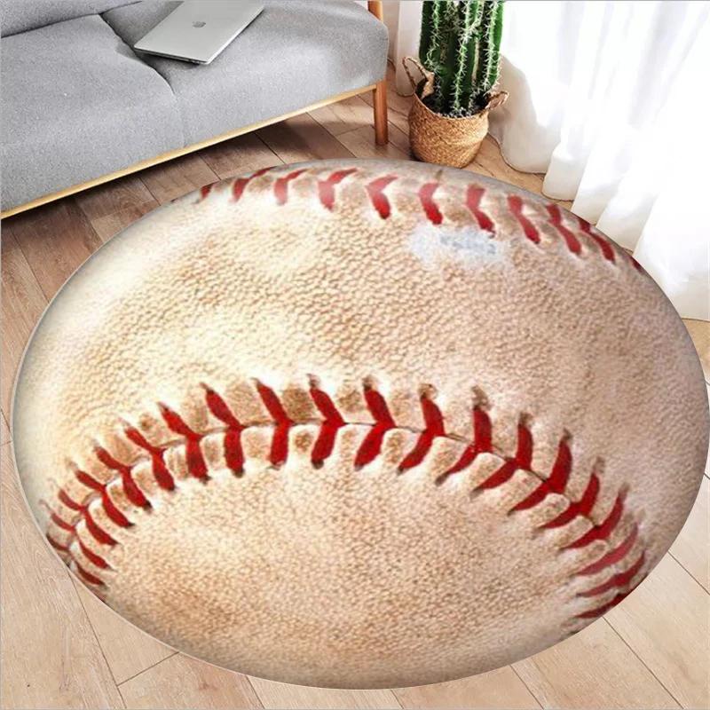 3D Baseball Design Round Area Carpets Living Room Children's Room Chair Area Rugs Bedroom Bedside Non-slip Foot Mat Home Decor