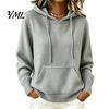 Lässige Langarm-Oberteile Damen Strick-Kapuzenpullover für Herbst Winter, Pullover Weiche Hautfreundliche Pullover mit Fronttasche, Unifarben mit Kapuze