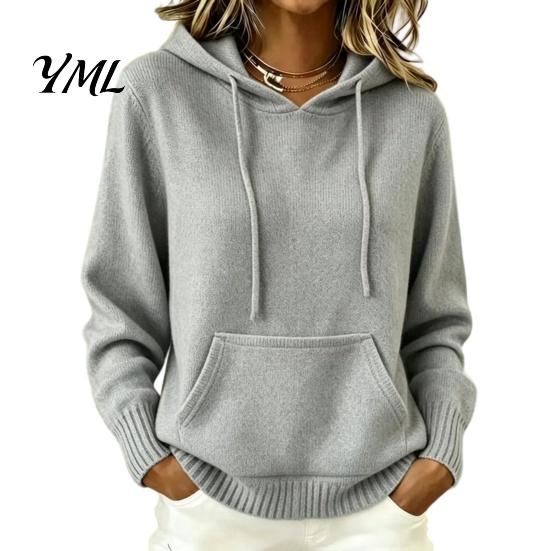 Lässige Langarm-Oberteile Damen Strick-Kapuzenpullover für Herbst Winter, Pullover Weiche Hautfreundliche Pullover mit Fronttasche, Unifarben mit Kapuze