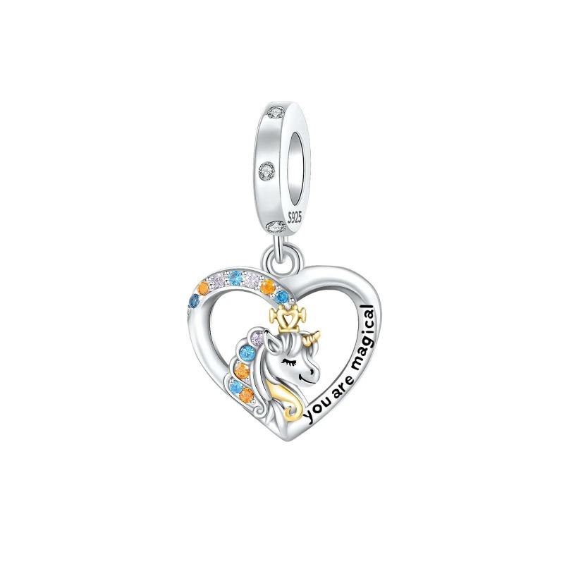 Sparkling Birthstone Charms Copper Heart Mom Key Pendant Bead Fit Original Necklace Bracelet Women Jewelry Diy Gift