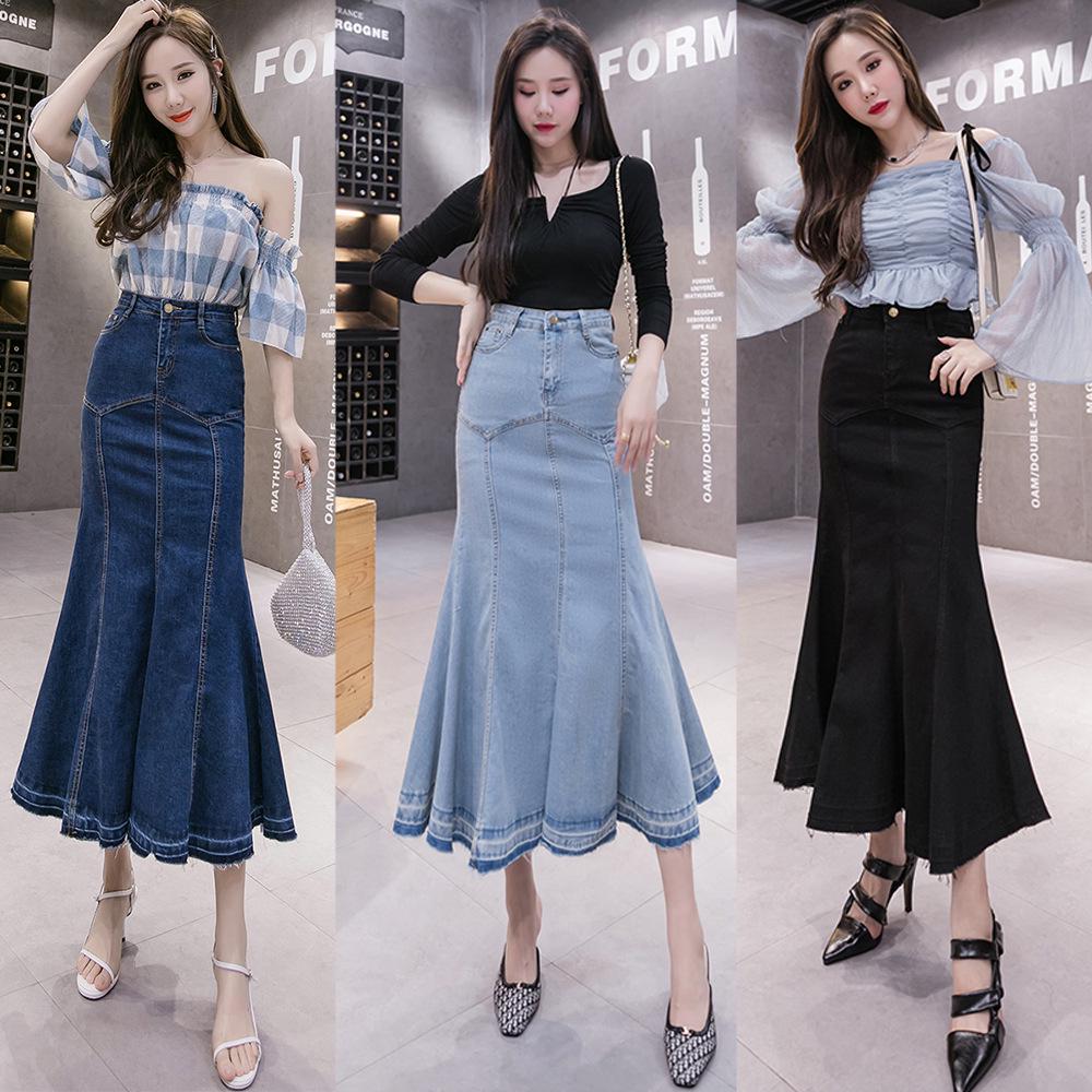 2025 Elegant Spring/Autumn Slimming Denim Fishtail Midi Skirt