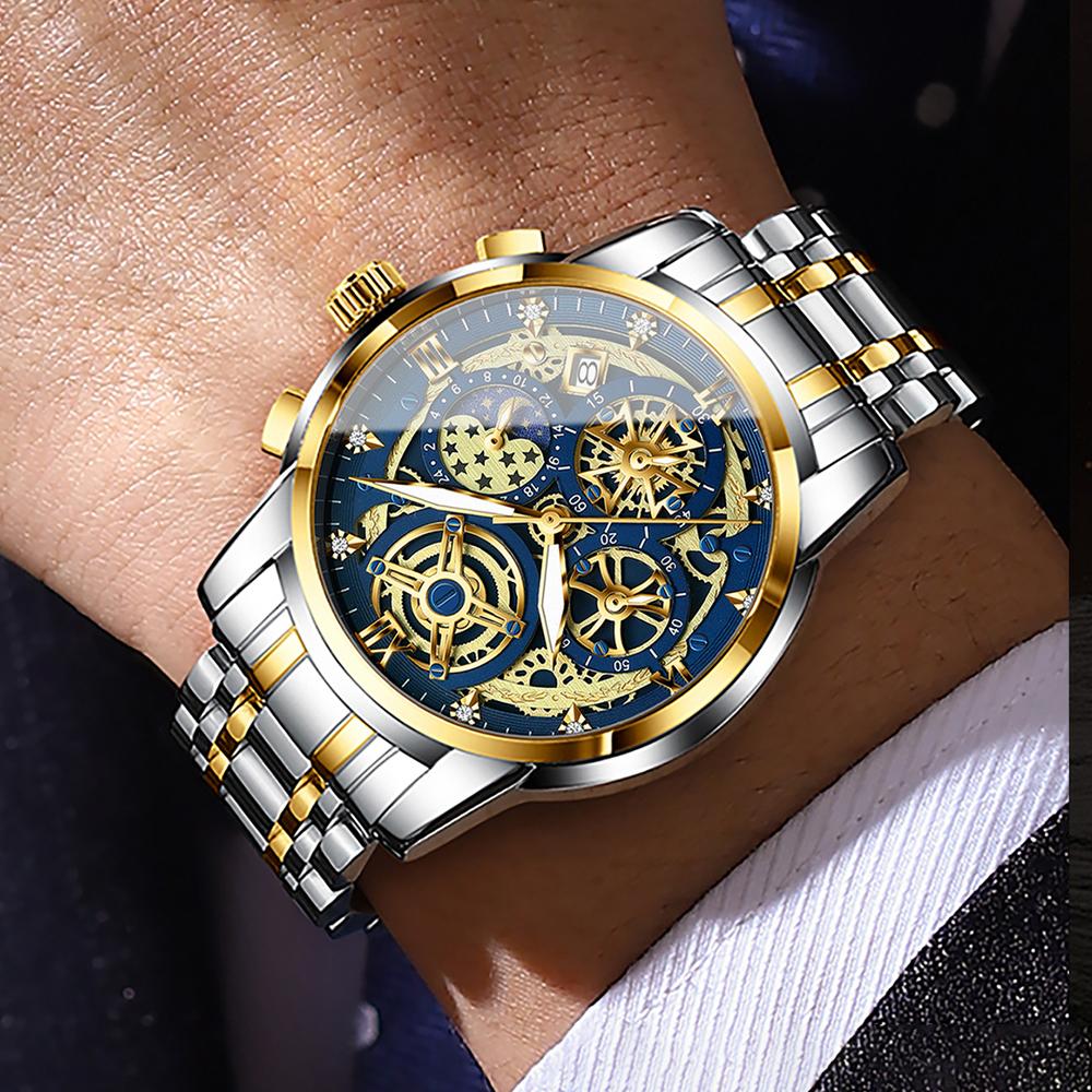 BINBOND Luxury Men's Quartz Watches Stainless Steel Date Chronograph Men Wristwatch Waterproof Luminous Fashion Man Watch