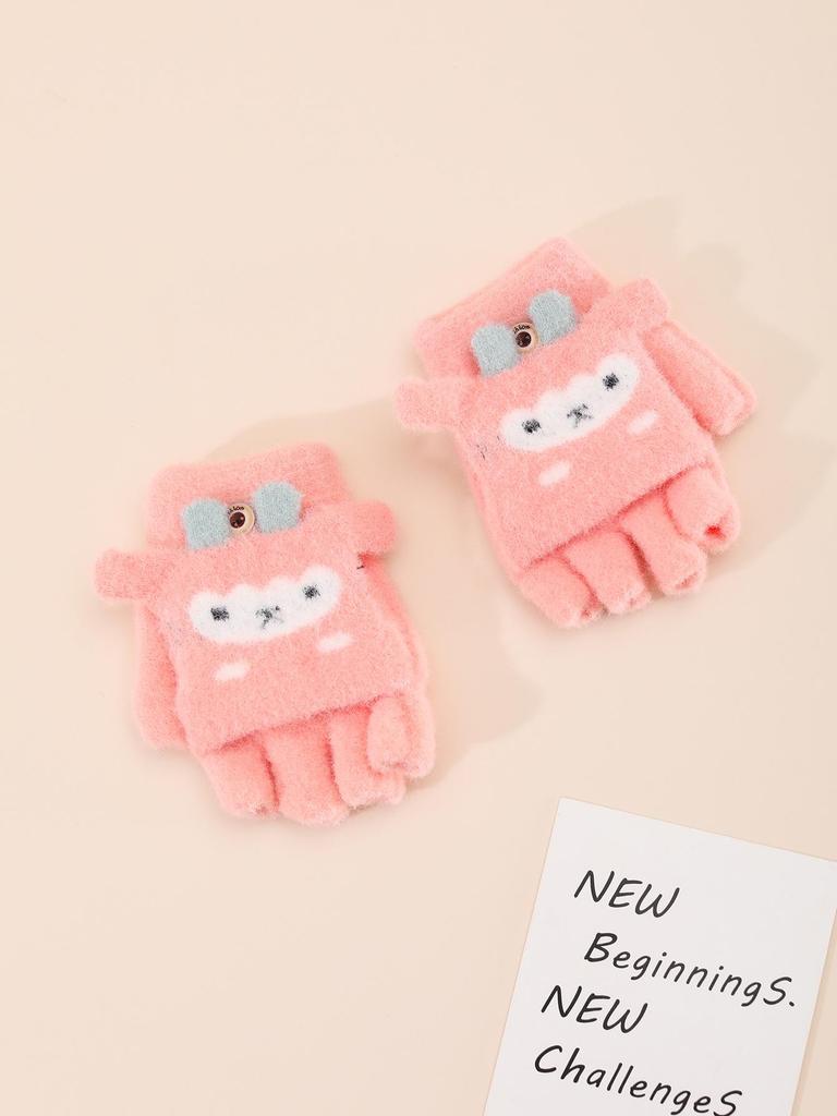New Little Sheep Cartoon Kids Convertible Warm Wool Gloves - Half-Finger Design, Thick and Cozy for Children