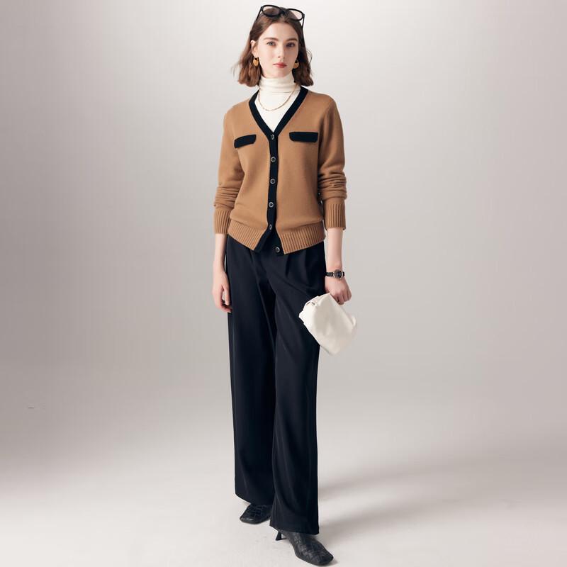 PALUOPO Women's 100% Cashmere Patchwork Striped V-Neck Cardigan