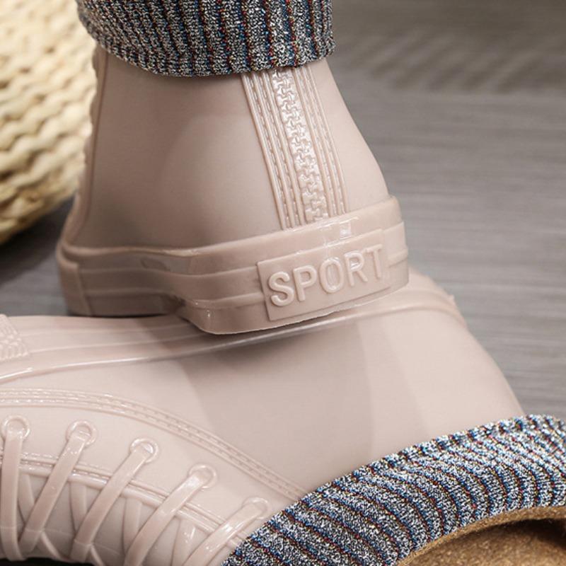 Nepromokavé PVC plátěné boty Ženy Platforma Kotníkové boty do deště Móda Outdoor Boty do deště Dámské Protiskluzové Plus bavlněné silikonové boty