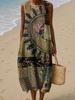 Sleeveless dress 26 new shrink pleated large version loose casual round neck digital printing - bamboo hemp