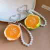 Fruit Charm Keychain with Heart Clasp and Beaded Loop, Resin Citrus Pendant for Bag Charm Styling, 14 Cm Long