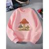 Girls' Crewneck Sweatshirt - Mushroom Forest Whimsical Pattern Print Machine Washable, Sportswear And Casual Wear, Soft And Comfortable