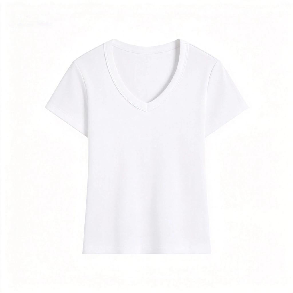 Summer Solid Color V-Neck Slim-Fit T-Shirt for Women, New Slim-Fit Round-Neck Short-Sleeve Top