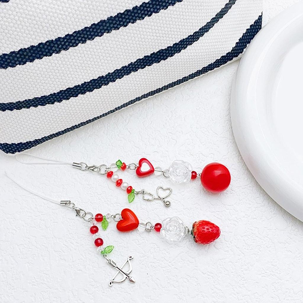 Tomato Strawberry Pendant Sweet Phone Chain Strap Hangings Decoration Keychain Lanyard Small Gift for Women Girls