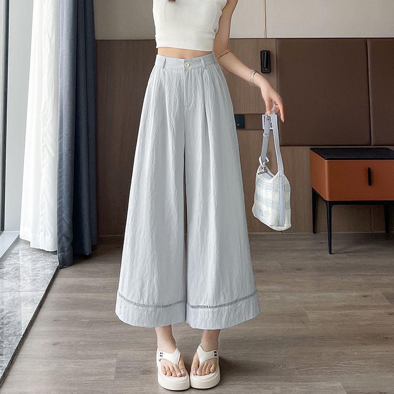 Ice Silk Cotton Hollow Wide-Leg High-Waisted Slimming Straight-Leg Pants for Women - 2026 Spring/Summer Collection