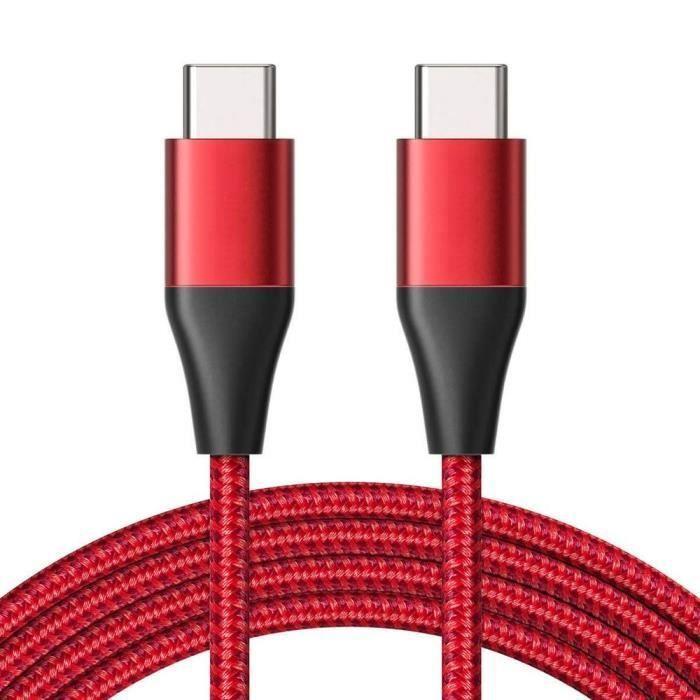 Câble USB-C vers USB-C Rapide 3A pour Samsung Galaxy A26 A25 A15 A05s A35 A55 A56 - Nylon 1M Rouge