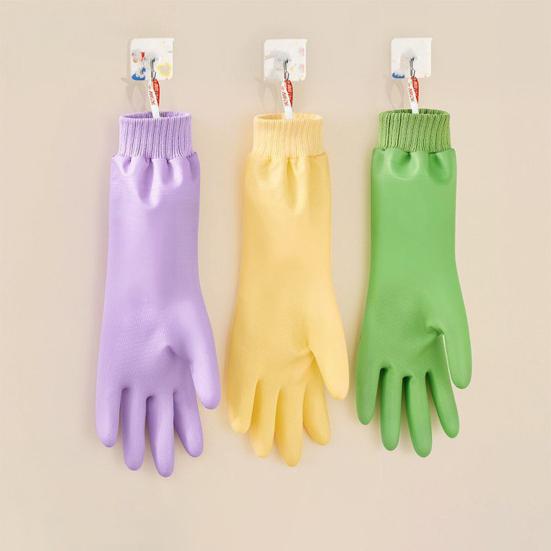1 Pair Housework Gloves Elastic Textured Cuffs Prevent Water Backflow Cleaning Gloves Grease Removing Gloves