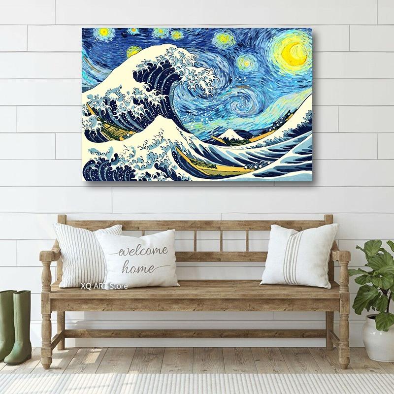 Colorful Kanagawa Giant Wave Retro Art Poster Japanese Ukiyoe Fuji Mountain Canvas Painting Wall Prints Picture Room Home Decor