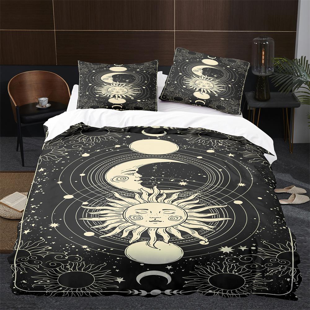 Sun Moon King Queen Duvet Cover Boho Magic Style Bedding Set For Teens Adults Golden Exotic Tribe 2/3pcs Polyester Quilt Cover