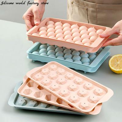 Silicone World DIY Ice Hockey Mold Round Diamond Shaped Ice Cube Molds With Lid Plastic Ice Making Box Ice Tray Kitchen Tools