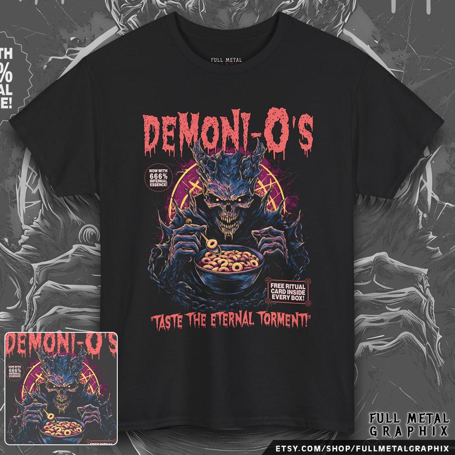 Demoni-O s Cereal T-Shirt - Horror Cereal Parody Tee 2XL