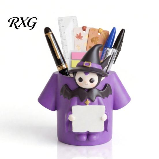 Desktop Storage Ornament Cute Witch Pen Holder, Resin Desk Organizer, Makeup Brush Halloween Organizer Cartoon Stationery Container for Office School