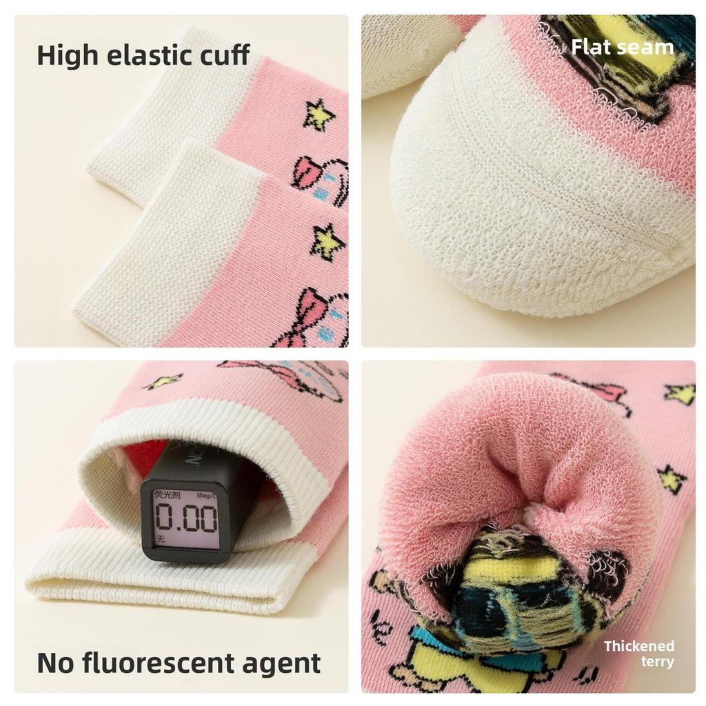 5 PAAR Labubu Kinder Socken Winter Verdickte Frottee Mädchen Mittel Socken Trendy Cartoon Warme Winter Dicke Socken