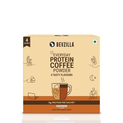Bevzilla Everyday Protein Instant Coffee Powder Sachets|40 GM(4x10g)| 5g Protein Each | Arabica Coffee | No Added Sugar