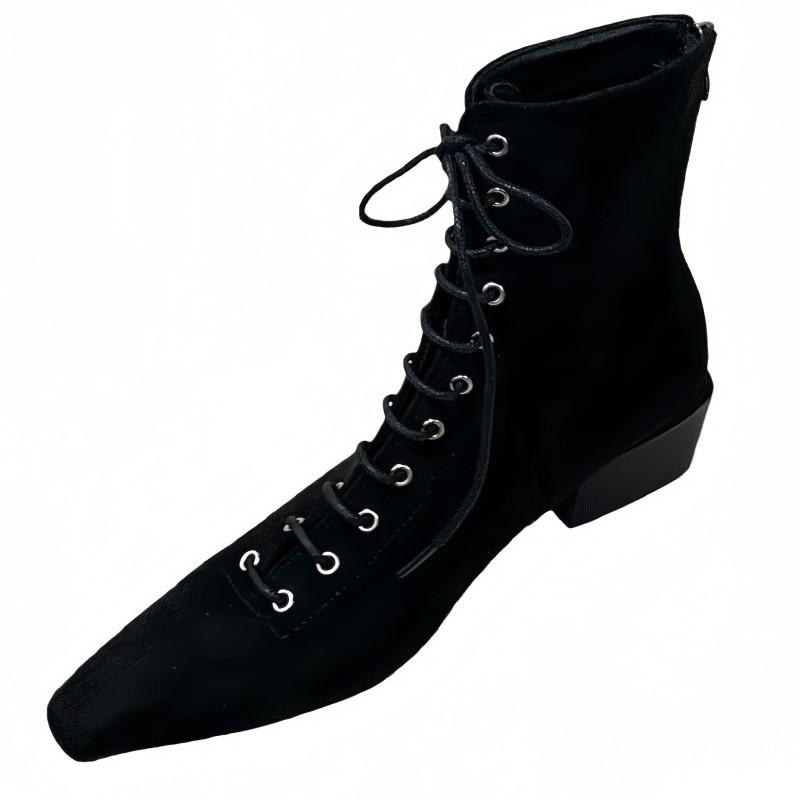 Autumn and Winter New Fashionable Temperament Medium Boots Women's Thick Heel Pointed Leather Strap Punk Style Short Boots
