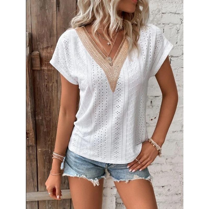 V-neck Solid Color Bat Sleeve Casual Women's T-shirts