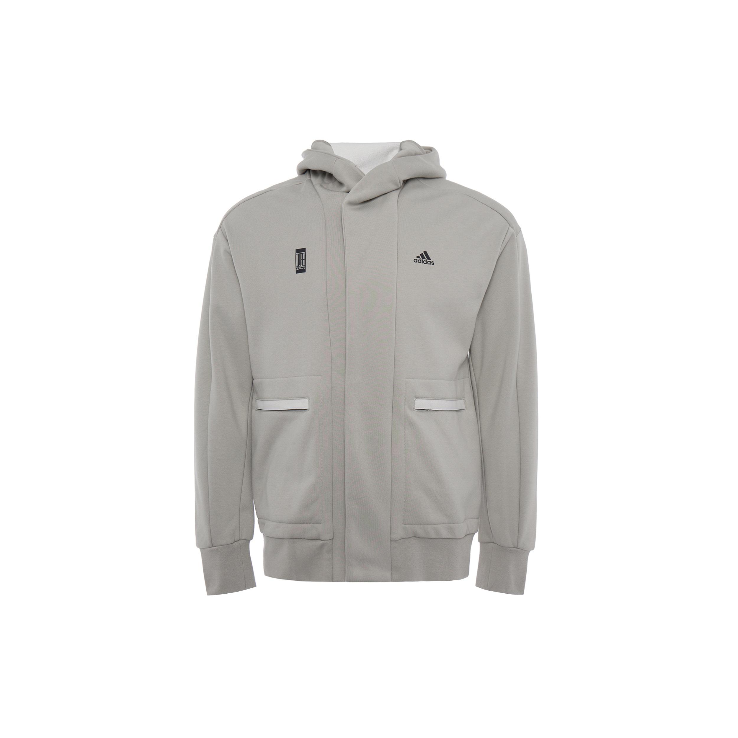 Men s adidas Logo Printing Big Pocket Sports Hooded Jacket Leather Gray H39301 L