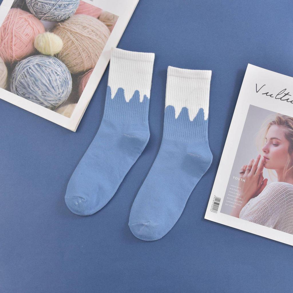 New Women's Blue Plaid College Style Couple Socks - Trendy Japanese Mid-Tube Autumn/Winter Socks