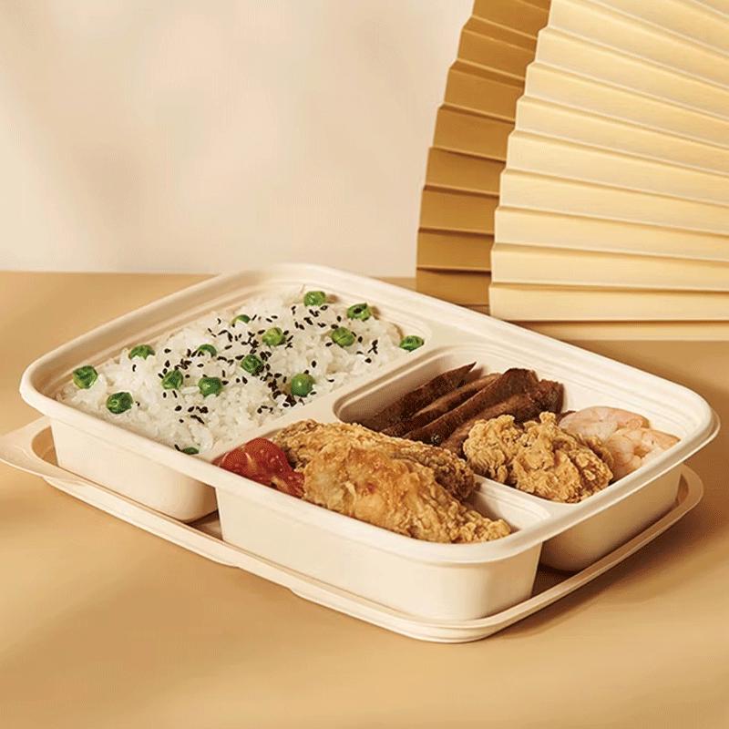 Degradable 3-Compartment Corn Starch Bento Box