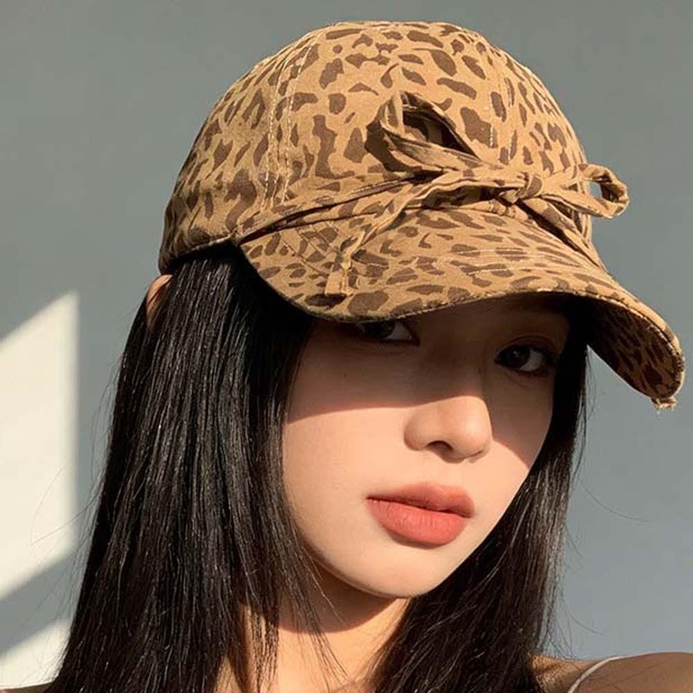 Sunscreen Leopard Print Bow Baseball Cap Sunshade American Style Casquette Cool Girls