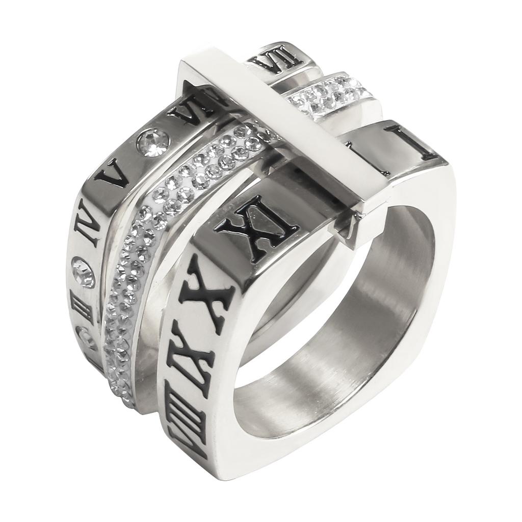 Anello con numeri romani a tre strati per donna, anelli di cristallo girevoli in acciaio inossidabile di lusso, gioielli alla moda per matrimonio femminile