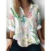 Womens Loose Fit Long Sleeve Cotton Linen Shirt With 3D Floral Print Casual Blouse 2025