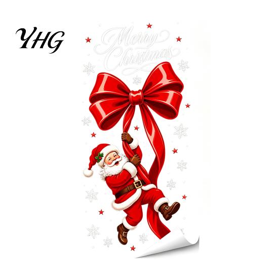 Christmas Theme Glass Film Static Sticker, Bow Pattern Print, Removable Non Adhesive Window Electrostatic PVC for Home And Store Doors Reusable Decals