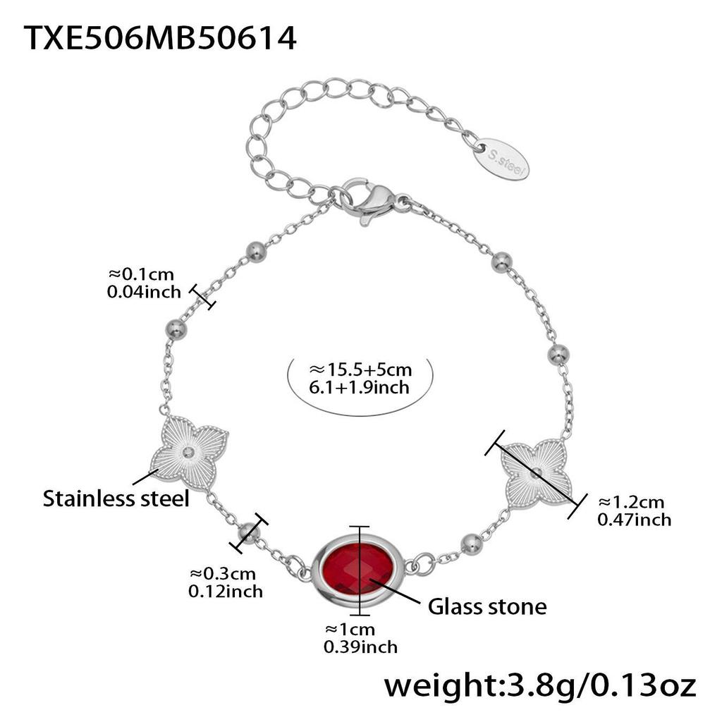 18K Gold-Plated Stainless Steel Jewelry Set: Bead Chain Necklace & Earrings with Oval Bezel Faceted Glass Stone.