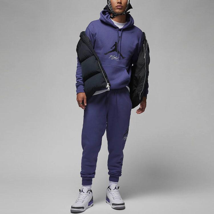 Jordan Logo Print Running Fitness Fleece-Lined Thick Lace-Up Knit Sports Pants Men Bottoms Purple FD7346-502