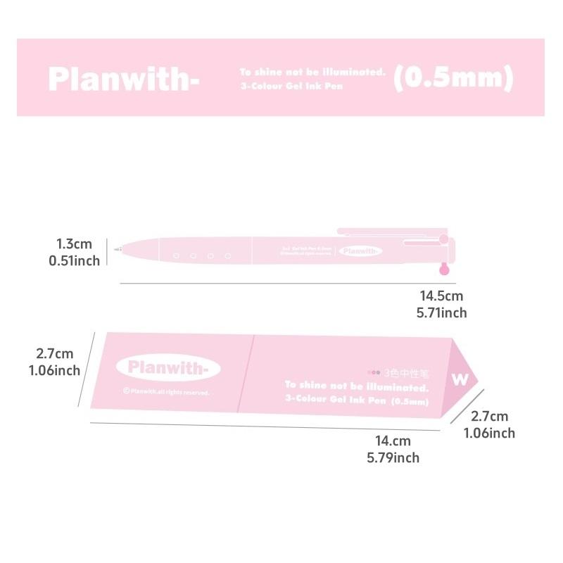 1pcs Triangular Multi-color Pen, Planwith Sign Series 3 Colors 0.5mm Point Gel Pen Multifunctional Liner Marker School