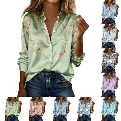Women's Shirt Blouse Print Button Long Sleeve Casual Basic Shirt Collar Regular Top