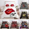 Amor Labial Rojo Tema Sexy Marcas de Beso Cómodo Edredón Funda de Edredón Funda de Almohada Juego de Ropa de Cama Decoración Habitación Infantil Textil para el Hogar