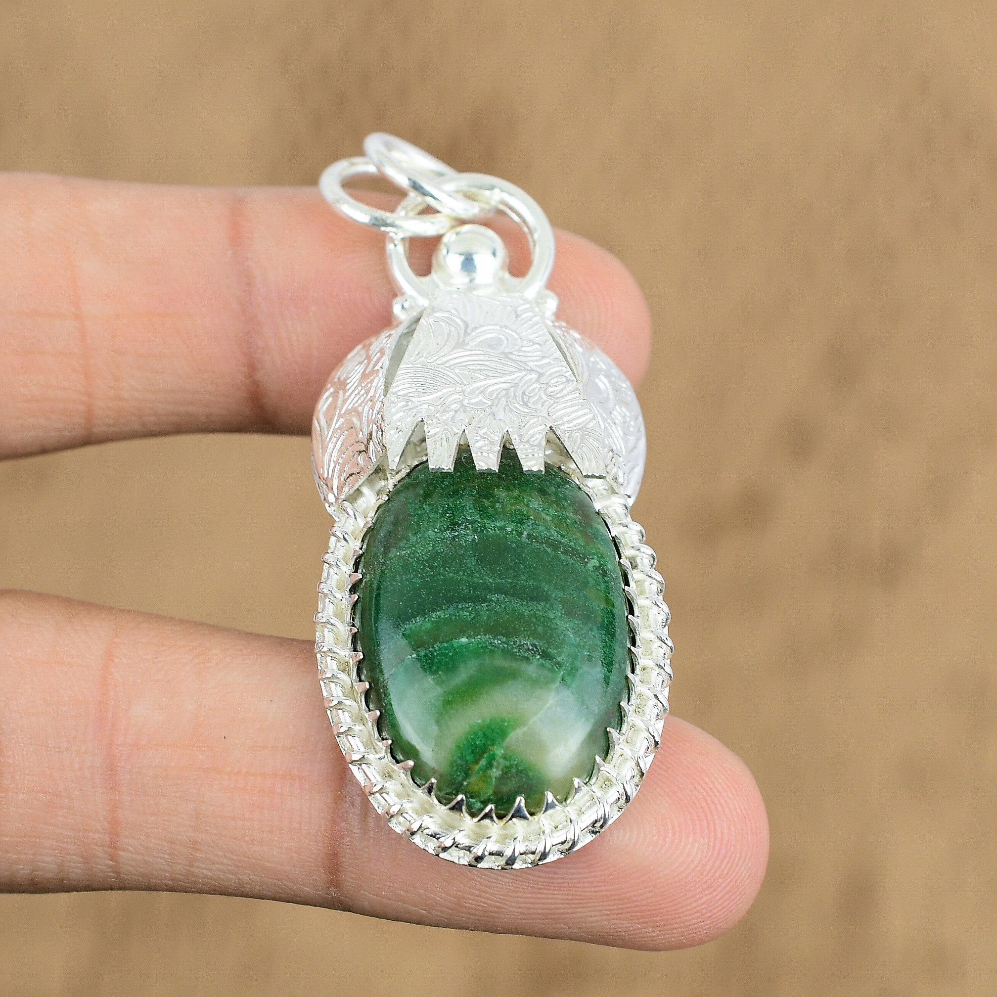 

Wedding Gift For Her 925 Silver Natural Green Aventurine Gemstone Pendant