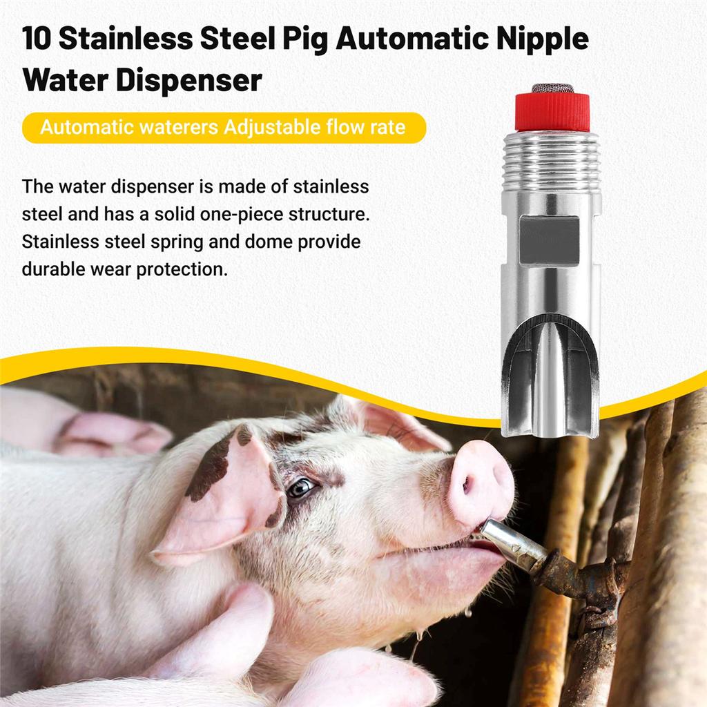 10 Dispensadores Automáticos de Água com Mamilo de Aço Inoxidável para Porcos, Bico Automático de Água, Mamilo de Beber