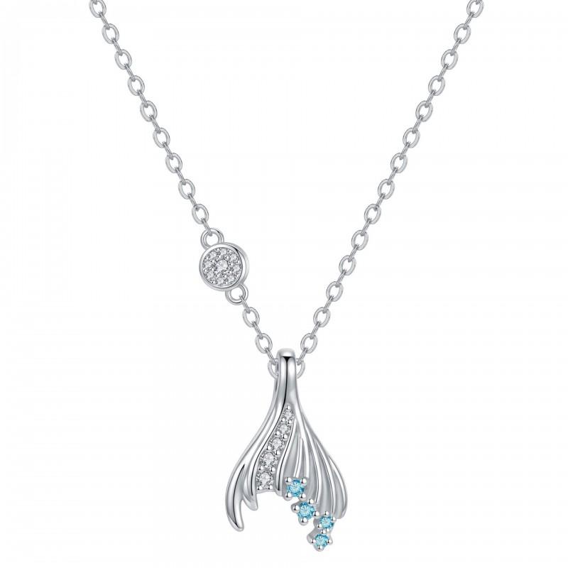 Elegant Fish Tail Blue Crystal Pendant Necklace Women Gold Plated Copper Chain Lightweight Delicate Birthday Gift Blue Crystal Mermaid Tail Necklace
