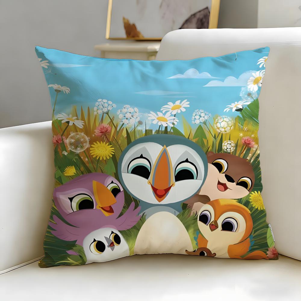 

classic cartoon Puffin Rock Cushion Cover Soft & Easy-Wash Pillow Case – Versatile for Couch, Bed, Travel and Office 45cmx45cm