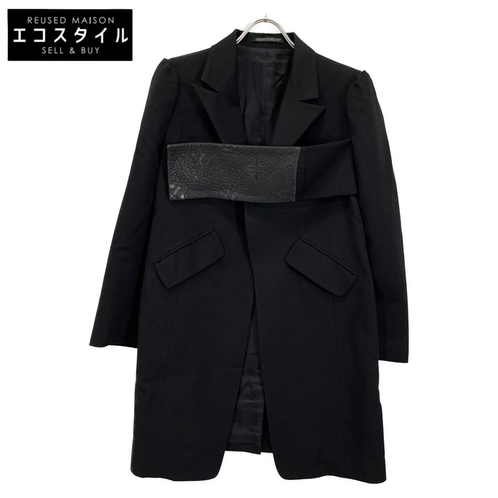 Yohji Yamamoto 07AW FX-J39-109 Black wool lamb leather tape center vent peak lapel mid-length coat Jacket 1 blackUsed