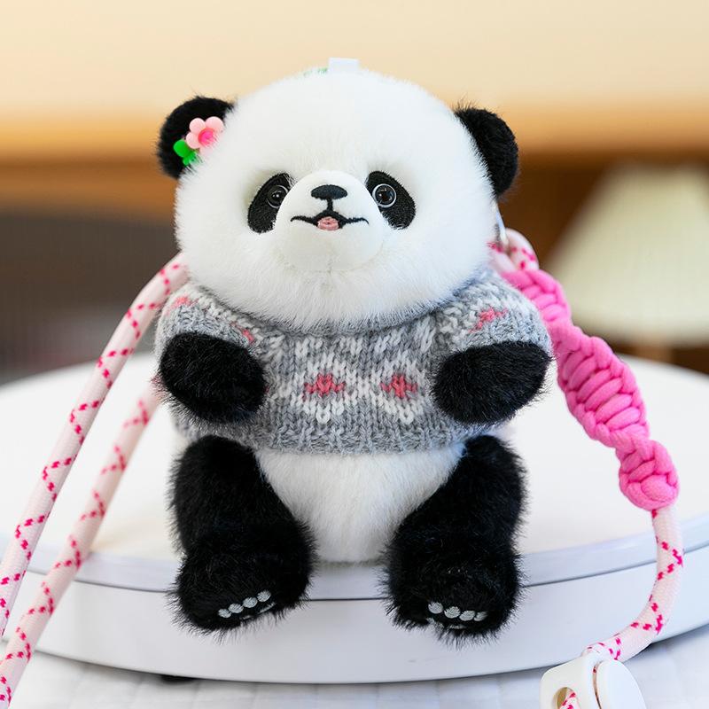 Cartoon Sweater Panda Plush Pendant for Girls Traveling Slanted Mobile Phone Clip Panda Hall Souvenir Backpack Hanging Decoration