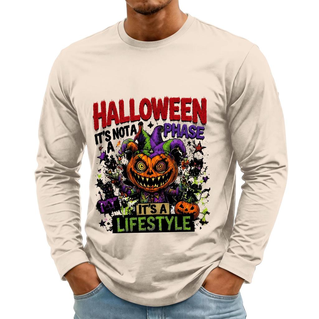Men's Halloween Long Sleeve Neck Casual T-Shirt for Holiday Party