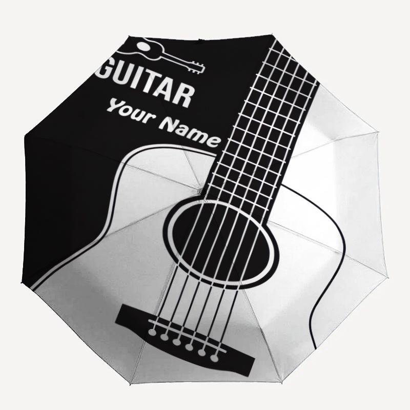 1PC Custom Name Guitar Art Automatic Folding Umbrella Compact Travel Umbrella for Men & Women, Ideal Gift for Christmas, Birthdays, Halloween