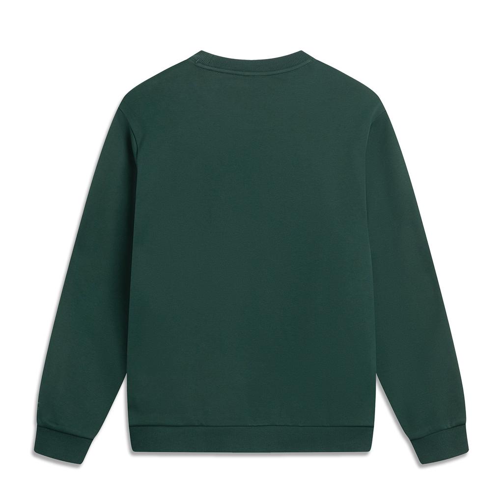 Li Ning Sports Lifestyle Series Fleece Warm Round Neck Letter Loose Sweatshirt Unisex Sweatshirt Forest-Green AWDVC63-1