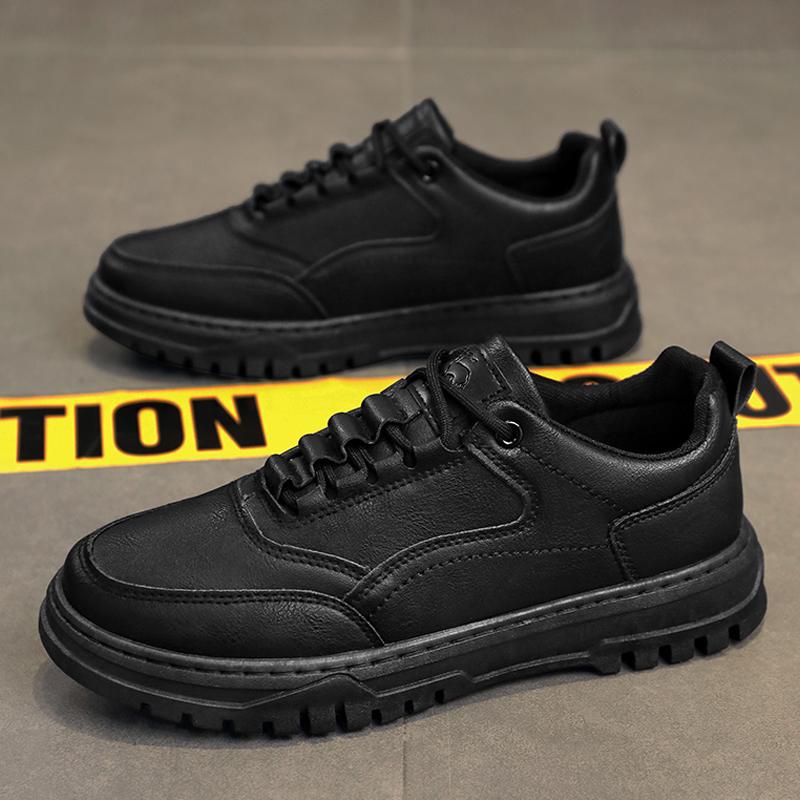 

Модные повседневные кроссовки с круглым носком, повседневная обувь, мужские рабочие мокасины, кожаные нескользящие модные мужские осенние кроссовки, спортивная обувь на платформе 44 чёрный